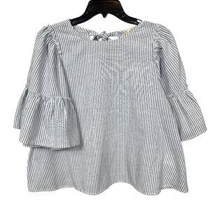 Altar'd State Top Blouse XS White Blue Striped Bell Sleeve Boho Flutter
